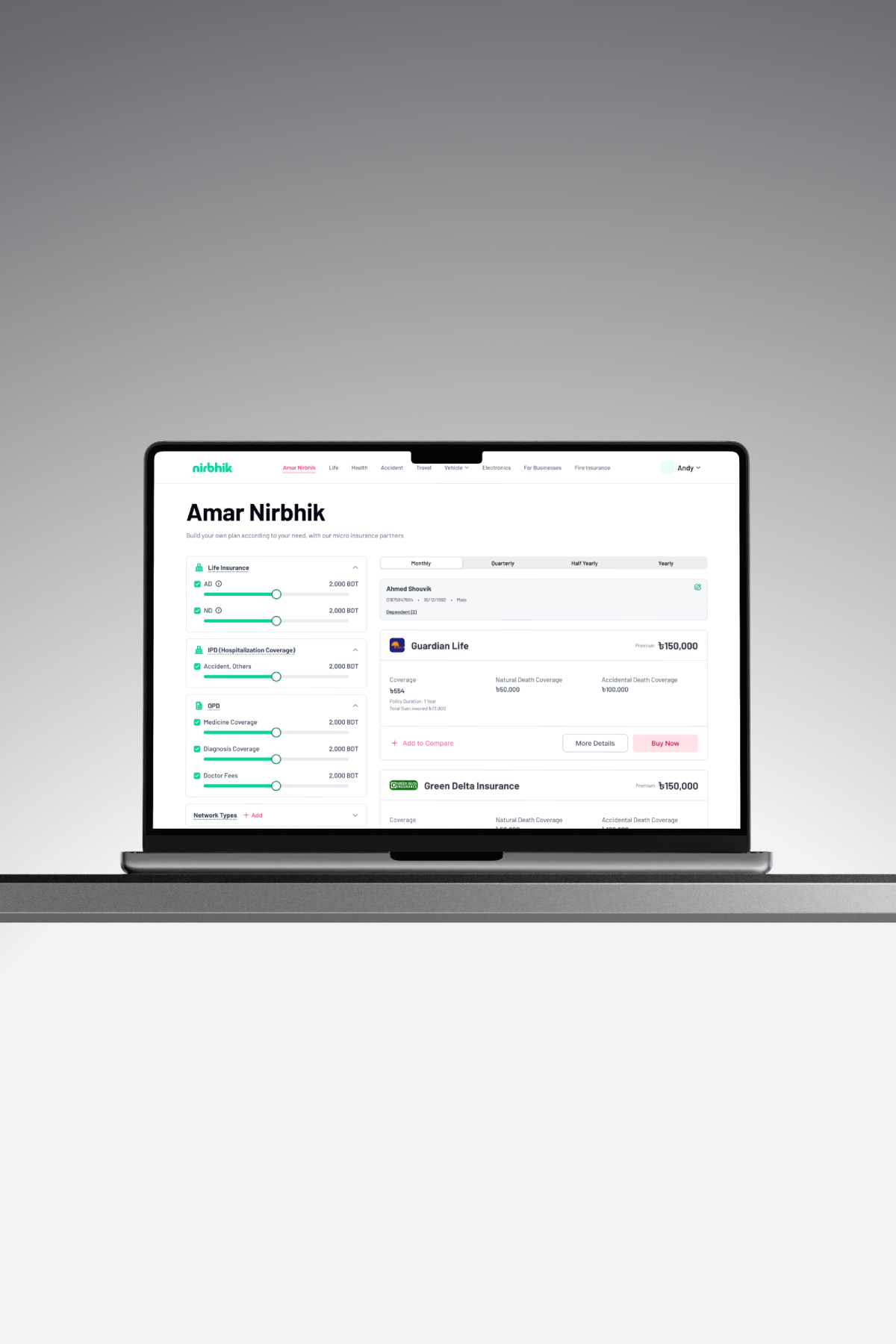 Nirbhik personal policy dashboard