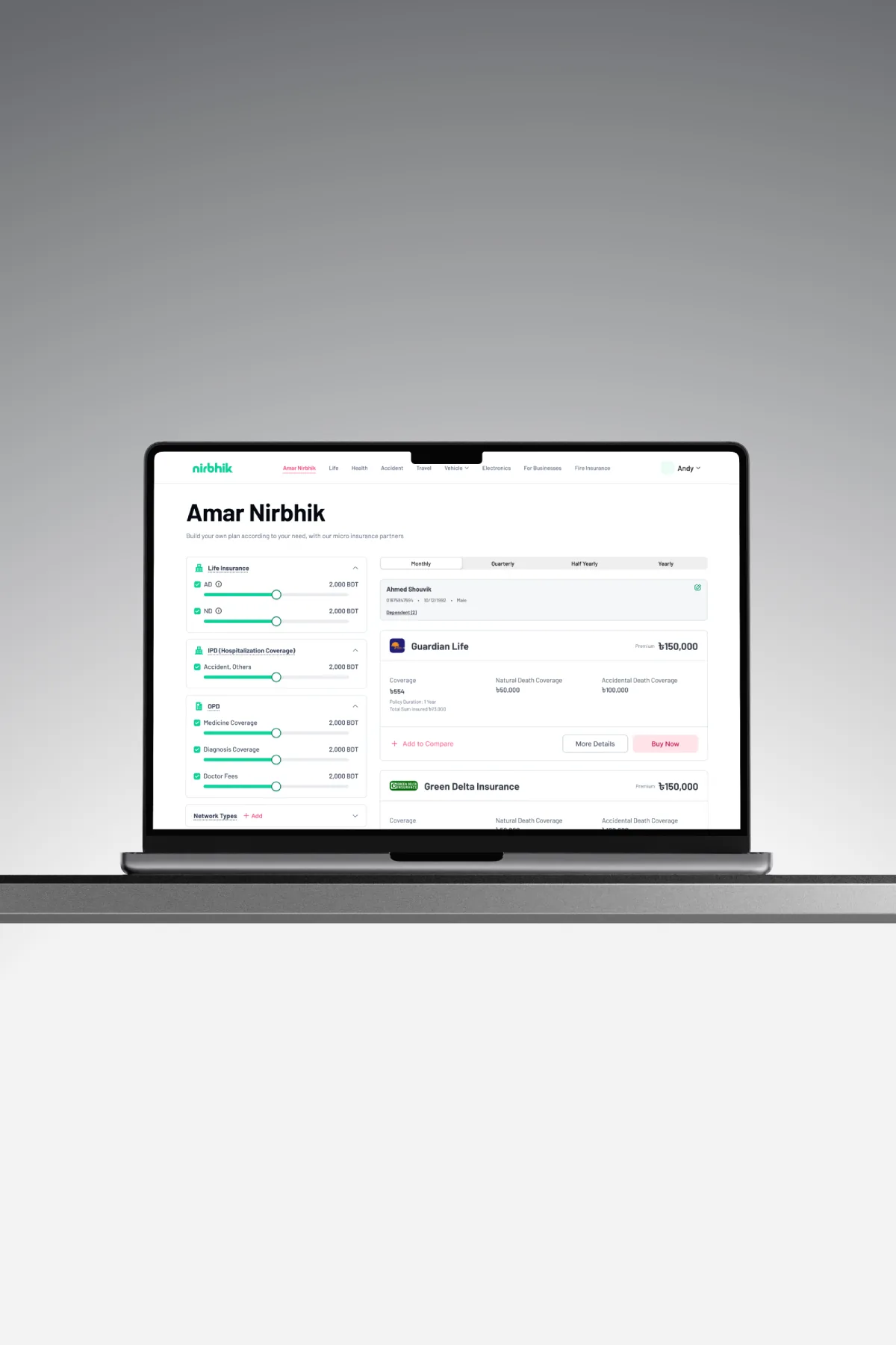Nirbhik personal policy dashboard
